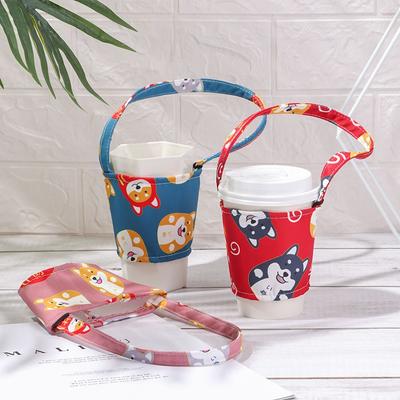 Handbag with Handle Hand Shake Cup Reusable Beverage Cups Holders Coffee Tea Mug Bag Portable Canvas Dog Series