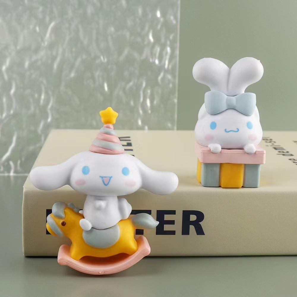 6Pcs Anime Figure Cinnamoroll Party Pom Pom Purin Gudetama PVC Model Figurine DIY Sticker Doll Ornamental Ornament Toy Gift