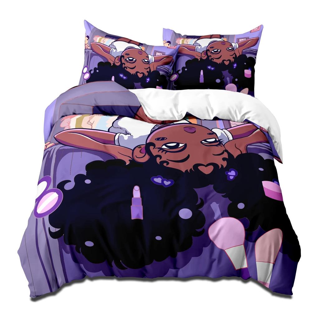 Duvet Cover Set Full for Girls, African American Black Girl Magic Purple Bedding Comforter Cover Set for Kids Bedroom Birthday Gift for Blac