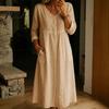 Women Summer Outfit Midi Dress for Women, Button Down Long Sleeve Versatile Party A-line Dress, Casual Loose V Neck Flowy Vacation Outfits Mid-length