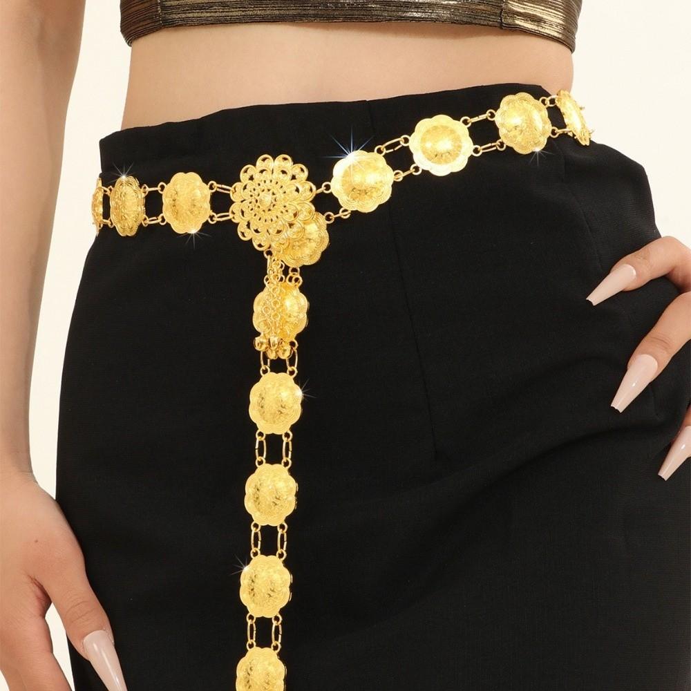 Vintage Water-Sprinkling Festival Waist Chain Golden Zinc Zinc Alloy Hollow Out Belt  Gypsy Style