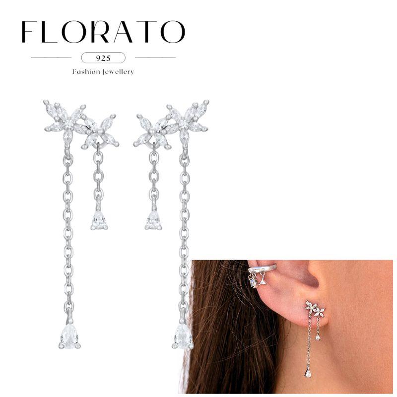FLORATO 925 Silver Earrings Chain Tassel Pendant Earrings Zircon Silver Earrings for Women Trend Luxury Wedding Jewelry