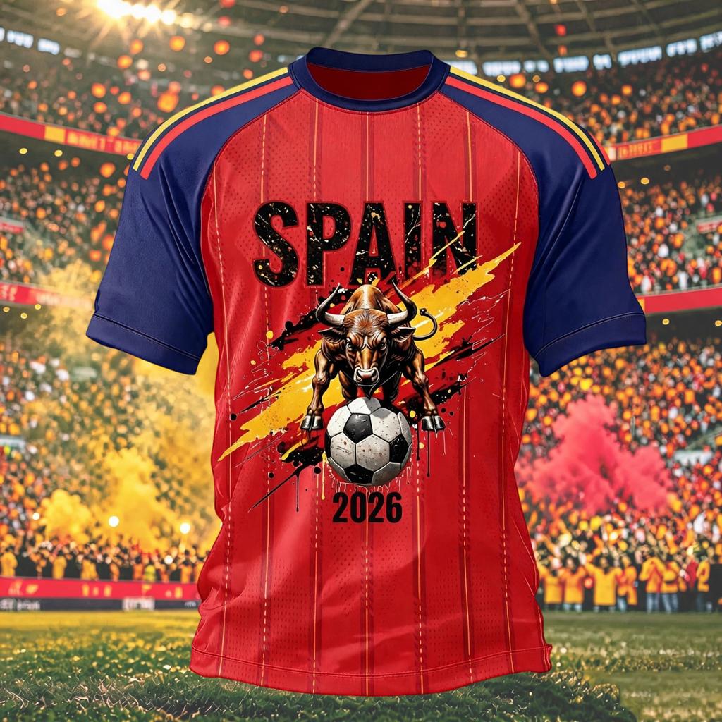 Men's Soccer Fan Graphic Print Short Sleeve T-Shirt, Comfortable Round Neck Tee for Day Celebrations