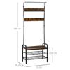 Coat Rack with Shoe Rack, 8 Hooks and 2 Shelves, MDF, 72x34x185cm, Black