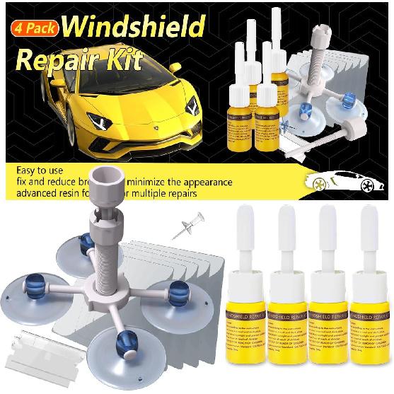 

CLAMPER Windshield Crack Repair Kit, Windshield Repair Kit for Chips and Cracks, 4 Pcs Car Glass Repair Kit, Cracks Gone Glass Repair Kit Automotive