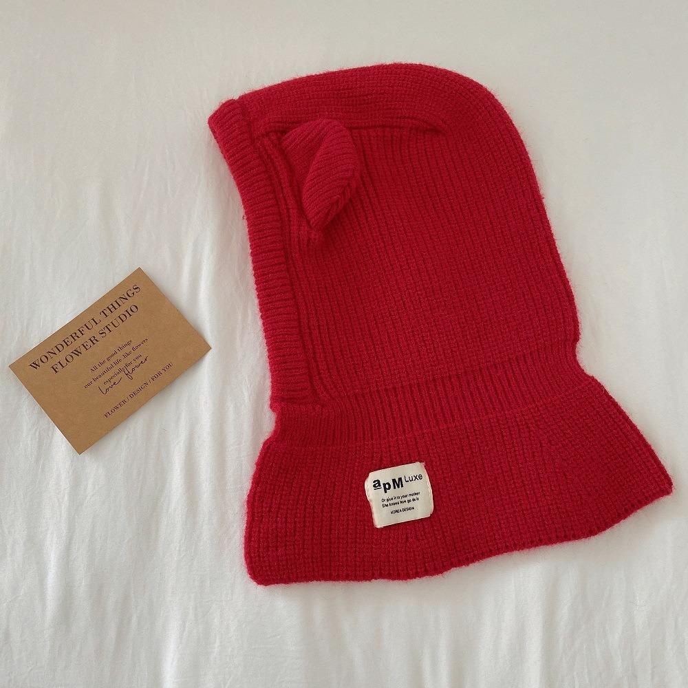Boys Girls Bear Ear Knit Hats Soft Warm One Piece Scarf Cap Lovely Baby Hooded Hat  Toddler