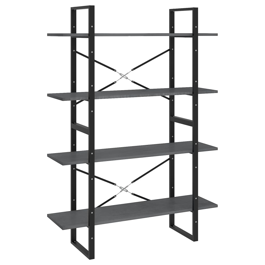 Bookshelf 4 Shelves Grey 100 x 30 x 140 cm Solid Pine Wood