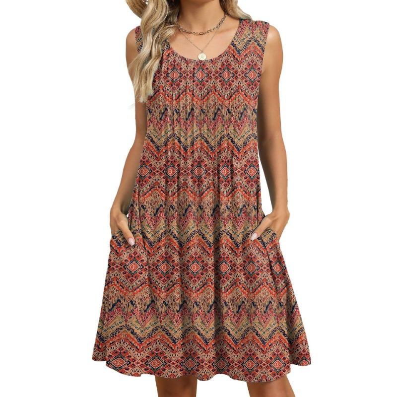 Spring/Summer Printed Tank Top Loose Pocket Dress for Women