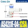 Throttle Speed Control Valve with AS1201F-M5-04A Pneumatic PU Air Hose Connector, Models AS2201F-01-2-06SA/08SA.