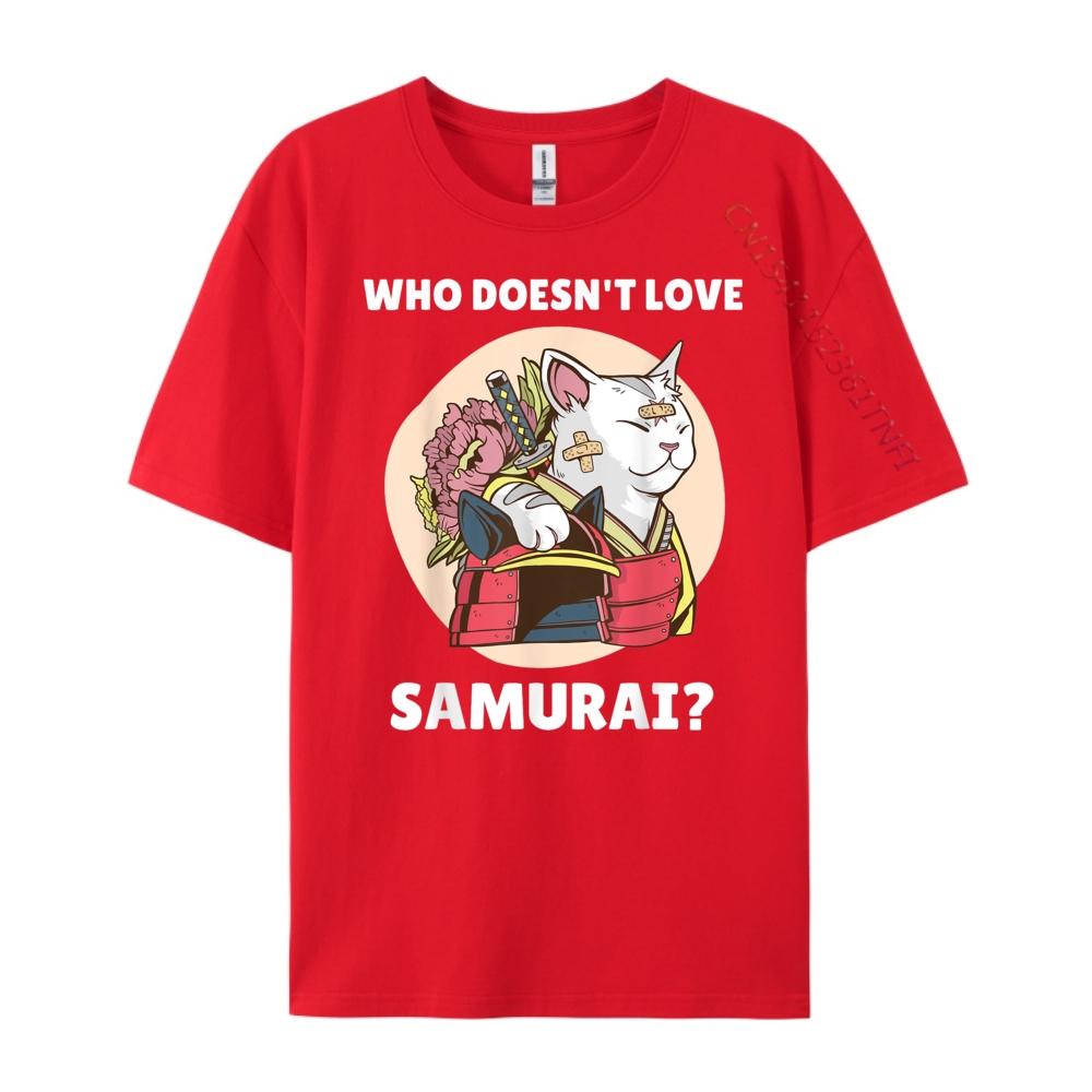 Cute Kawaii Cat Who Doesn It Love Samurai Cat Lover Mens Designer T Shirt Spring Luxury Designer Tshirts England Style S