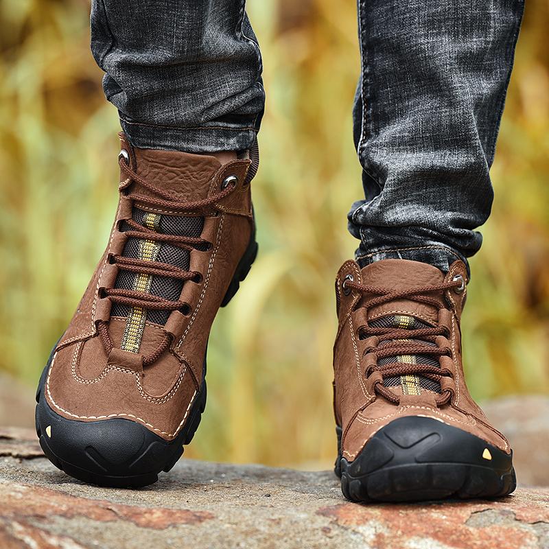 Men's Hiking Shoes Leather Outdoor Shoes Wear-resistant Men Trekking Walking Hunting Tactical Sneakers