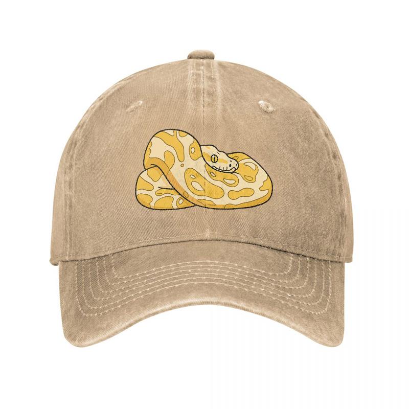 Snake Embroidered Washed Cotton Baseball Cap Classic Fit Unisex Outdoor Hat With Vintage Design And Comfortable Adjustable Back