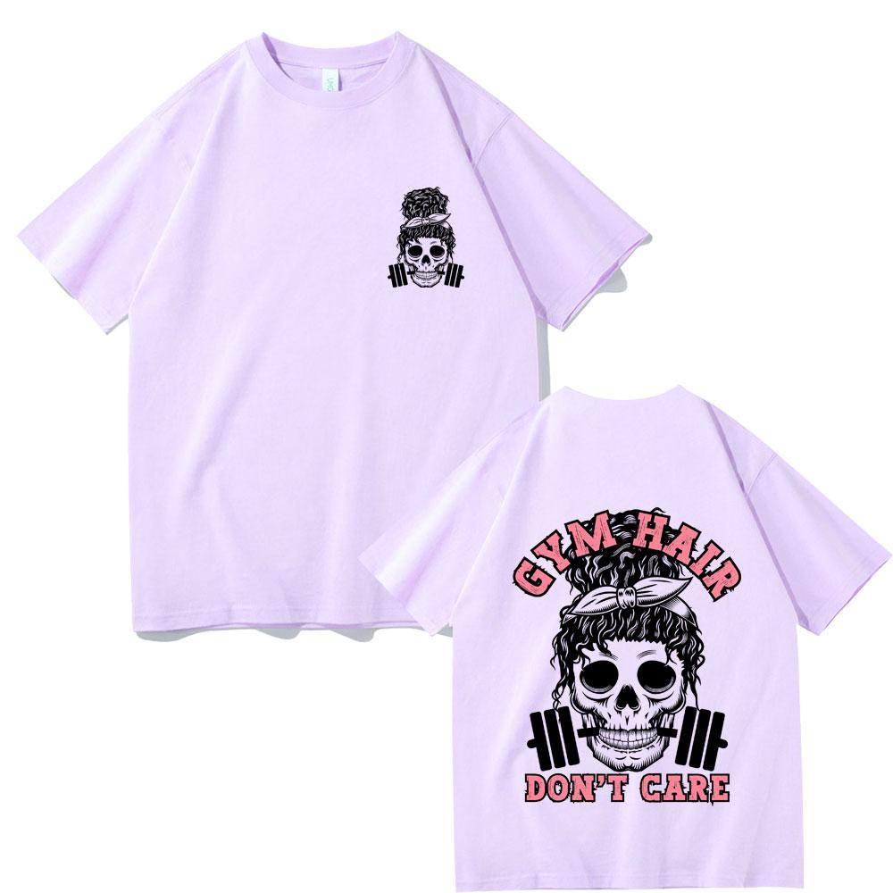 Gym Hair Dont Care Double Sided Graphic T Shirts Men Women Funny Skeleton Print Tshirt Men Women Fashion Oversized Streetwear