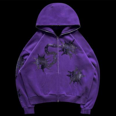 Y2K Rhinestone Loose Hip-hop Street Casual Hooded Men's and Women's Cardigan Top