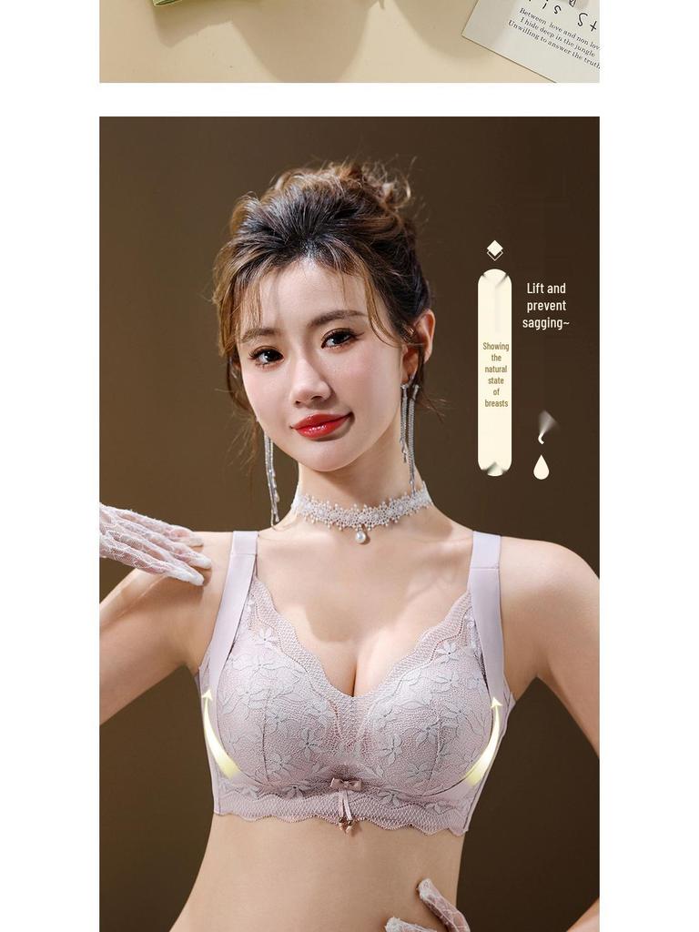 Luxuriöser Damen-Bügelloser Spitzen-BH mit Seitenstütze und Anti-Hänge-Funktion