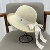 High-end Korean Version Bow Streamer Beach Hat Women's Summer Sunshade Sunscreen Crimped Fisherman Hat Vacation Sun Hat