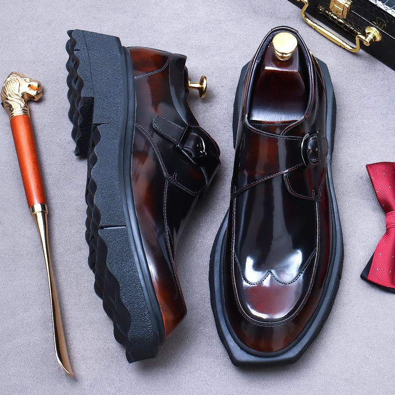 Cowhide Leather Shoes Men's Lacquered Big Head Business Casual Shoes Men's Platform Men's Shoes
