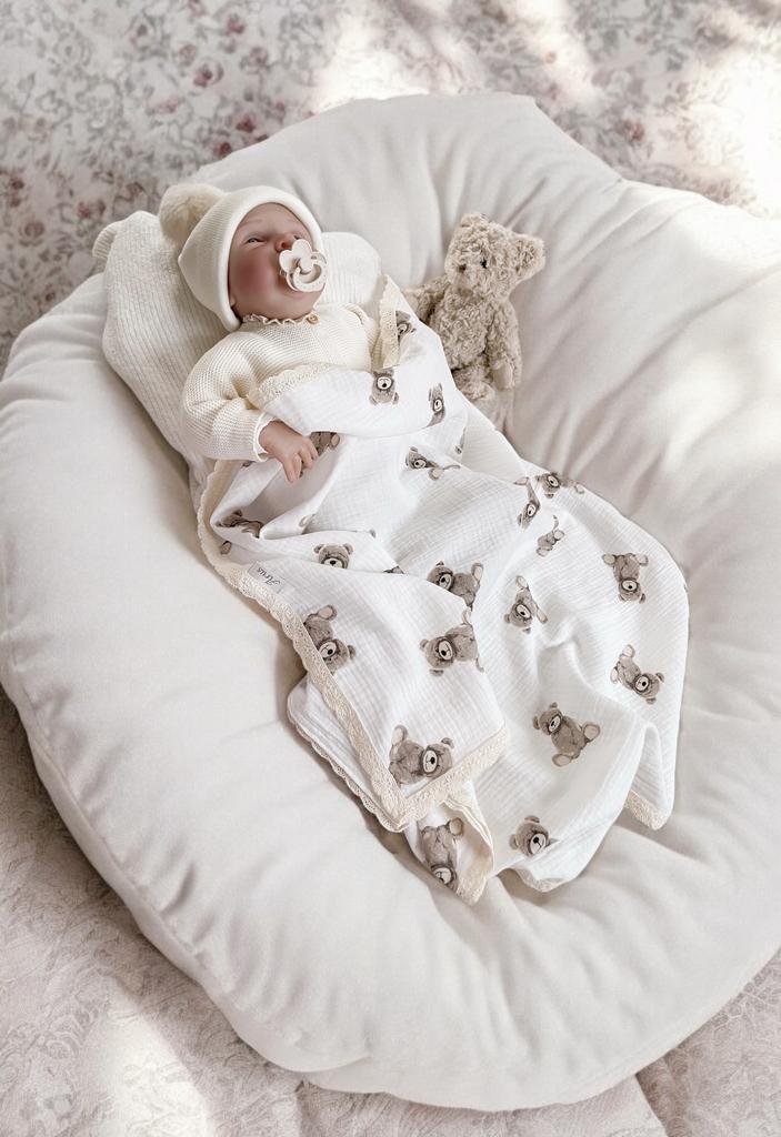 MUSLIN BLANKET 100X75 WITH LACE Bear