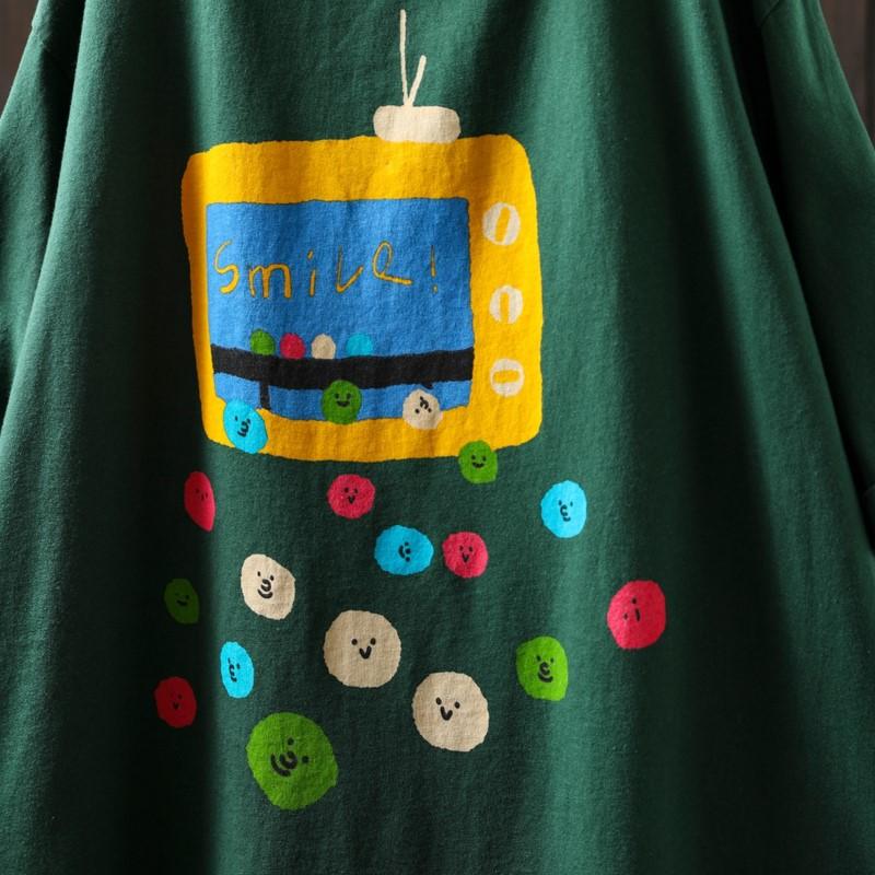 Johnature Women Vintage Print O-Neck Short Sleeve Summer Loose Casual Female T-Shirts