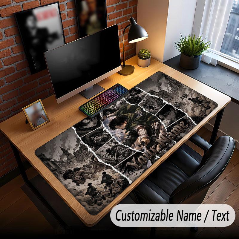 Custom Name Extended Mouse Pad,Attack On Titan Gaming Desk Mat For Home Office Desktop Decor