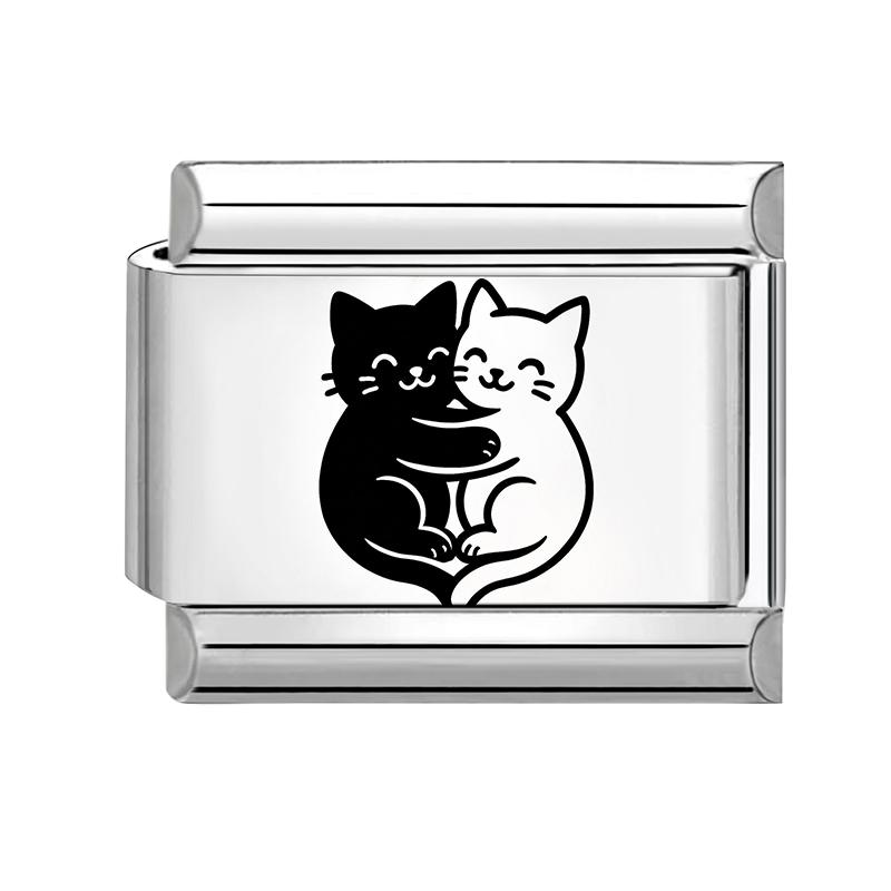 Fashion Cheese Painting Plate Lovely Cat Ball Heart Eyes Laser Engraving Charm Links Fit 9mm Stainless Steel Bracelet DIY Making