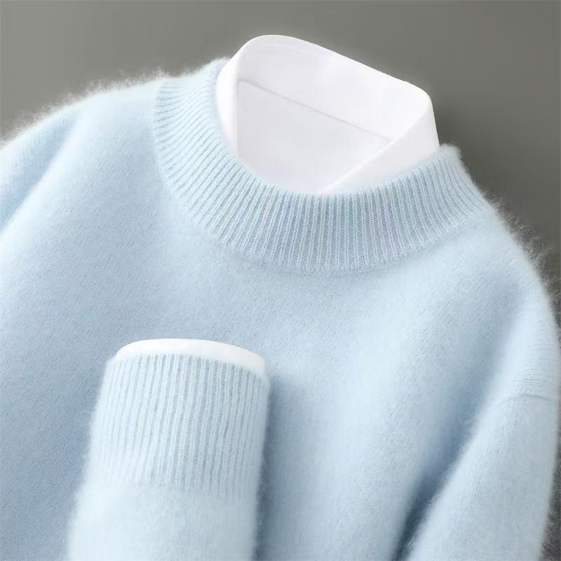 Men's 100% Pure Wool Half-High Collar Thick Cashmere Sweater - Autumn/Winter Loose Knit Pullover.