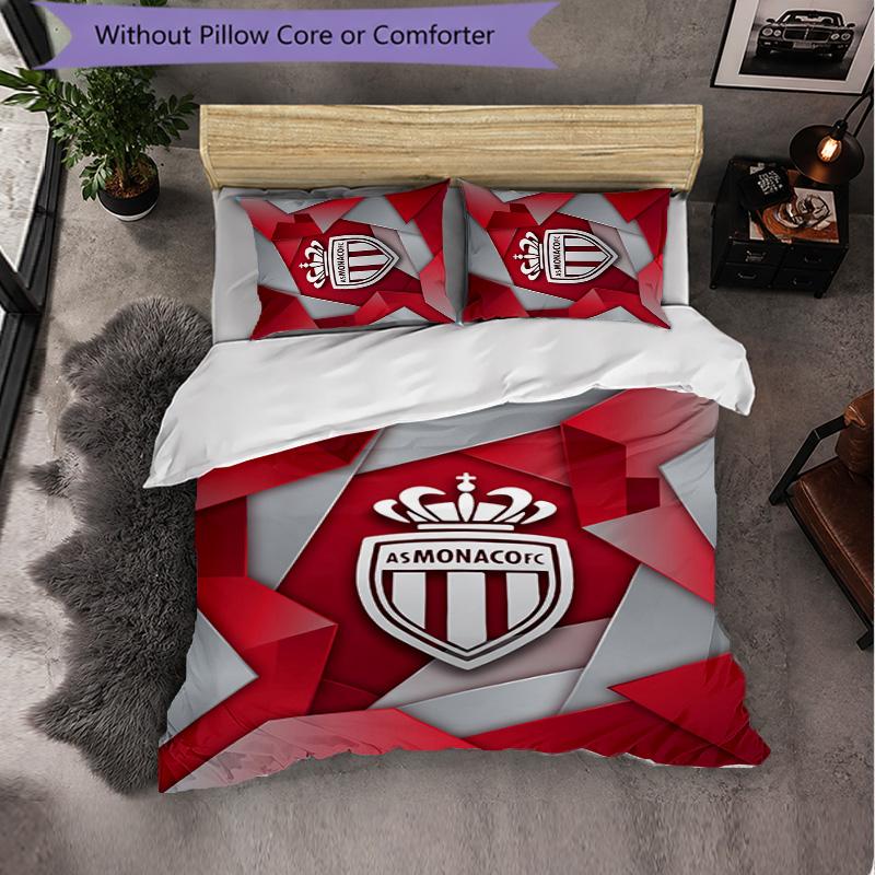 Monaco FC Themed Bedding 3Pcs Duvet Cover Set Decorative Bed Linen For Teen Room Home Decoration