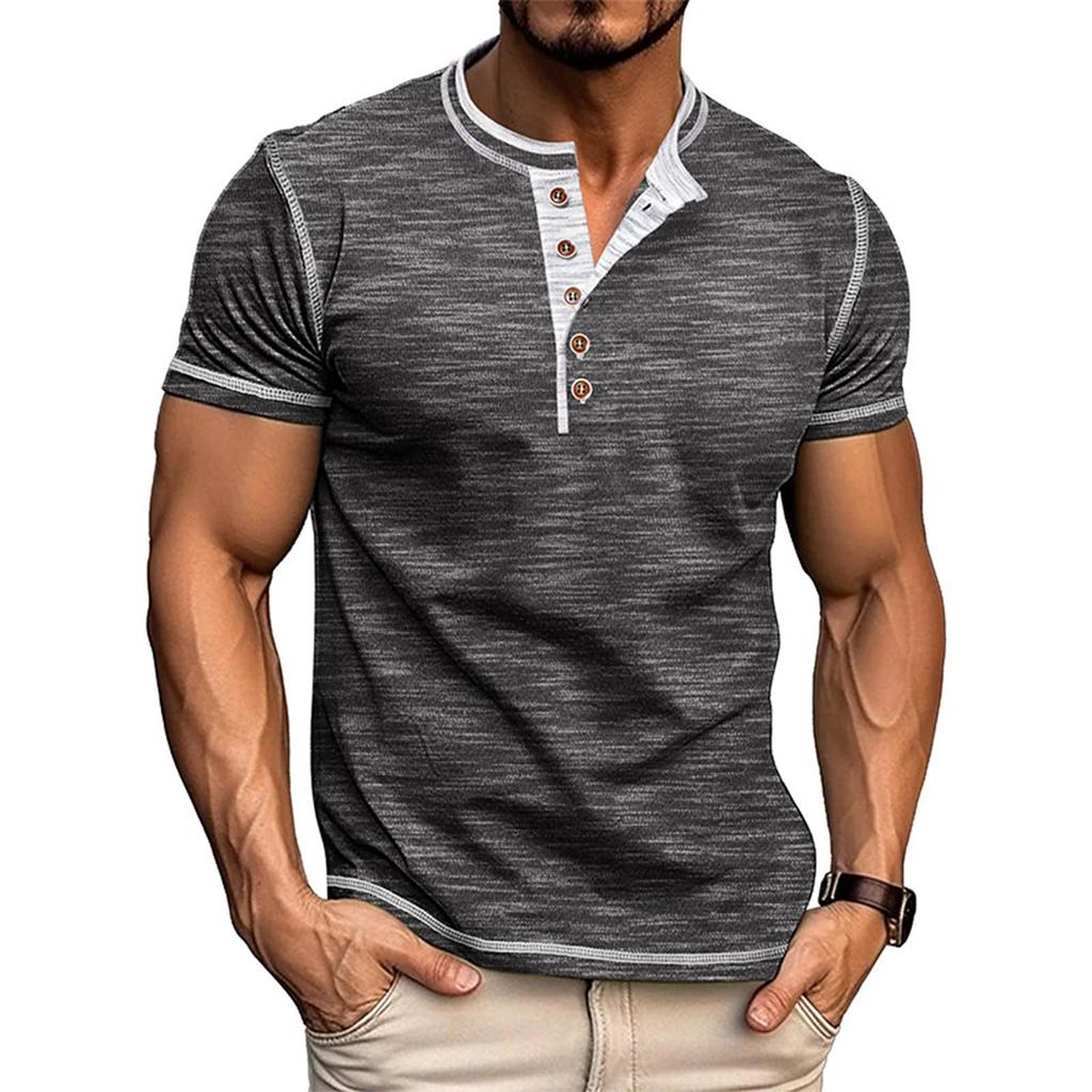 Kurzärmliges T-Shirt mit Reverskragen für Herren, lässiges Rundhalsoberteil