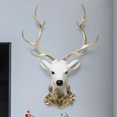 Itens decorativos em resina, Decorações de parede para fundo de TV de sala de estar estilo americano, Cabides de parede com cabeça de veado para atrair riqueza