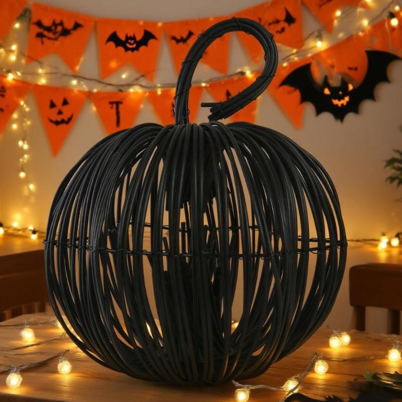 Woven Pumpkins Chandelier Hanging Lamp Holder Woven Ceiling Ornament For Bedroom Dining Room Halloween Decorations