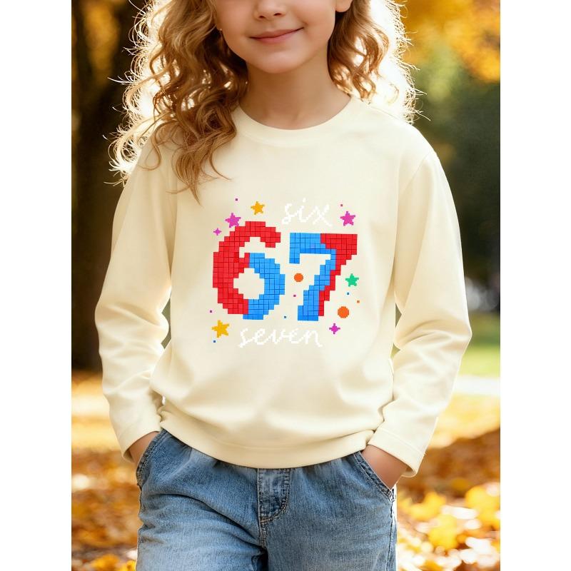 Kids Unisex Crewneck Sweatshirt, Pixel 67 Six Seven Print Long Sleeve Pullover, Casual Soft Fleece Sweatshirts for Boys Girls Ages 4+