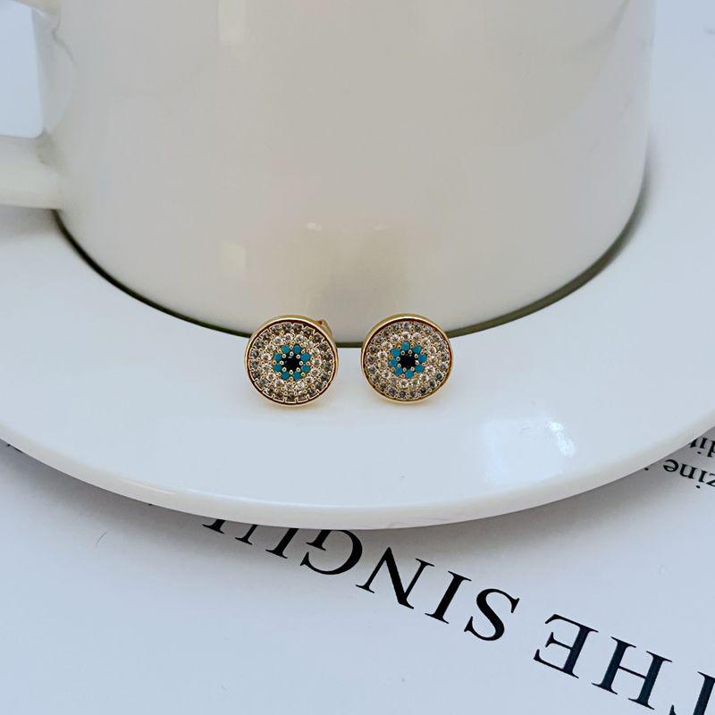 Elegant Zircon Inlaid Round Metal Stud Earrings Necklace Set