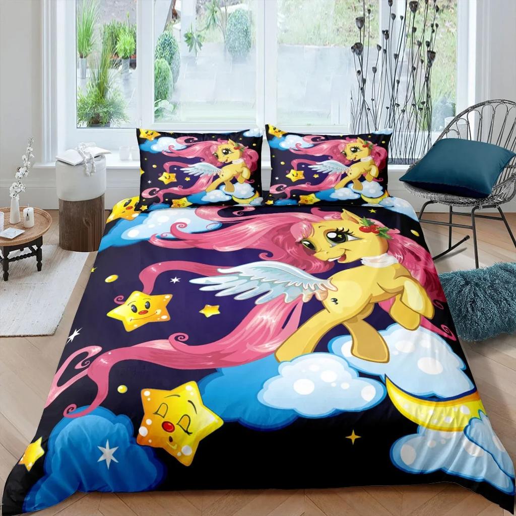 3D Colorful Unicorn Duvet Cover with Pillow Cover Bedding Set Single Double Twin Full Queen King Size Bed Set for Bedroom Decor