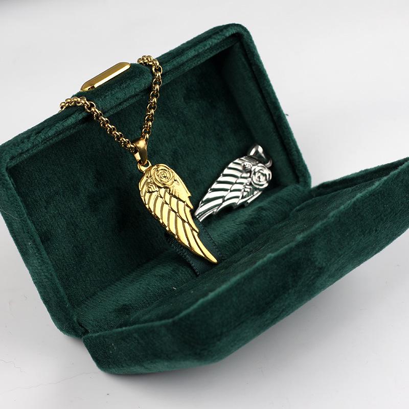 European Retro Feather Wings Pendant Necklace, Gold-Plated Stainless Steel DIY Jewelry