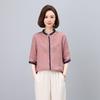 Summer 2025 Retro Embroidered Ramie Blouse: Women's Chic Color Block Age-Reducing Shirt