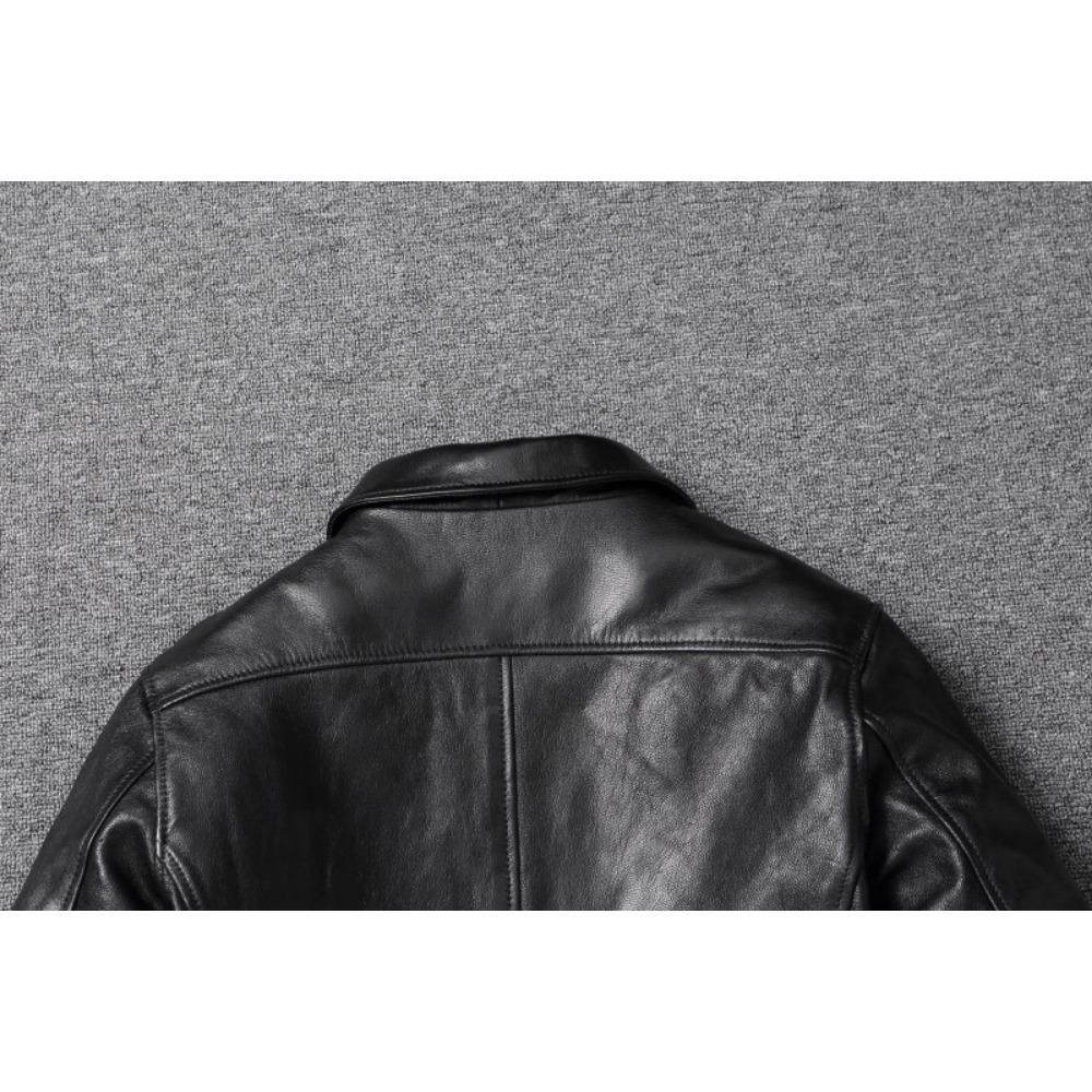 Chinese Size Classical 1940 Style Men Leather Jacket Uncoated Cracked Goatskin Leather Soft Slim Spring Autumn