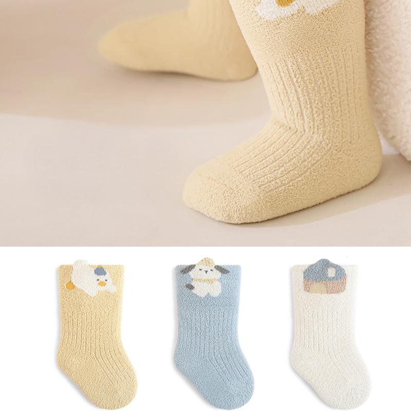 3 Pairs Winter Baby Socks Warm Thick Newborn Socks Cute Cartoon Loose Cuff Mid Tube Children Socks for Girls and Boys