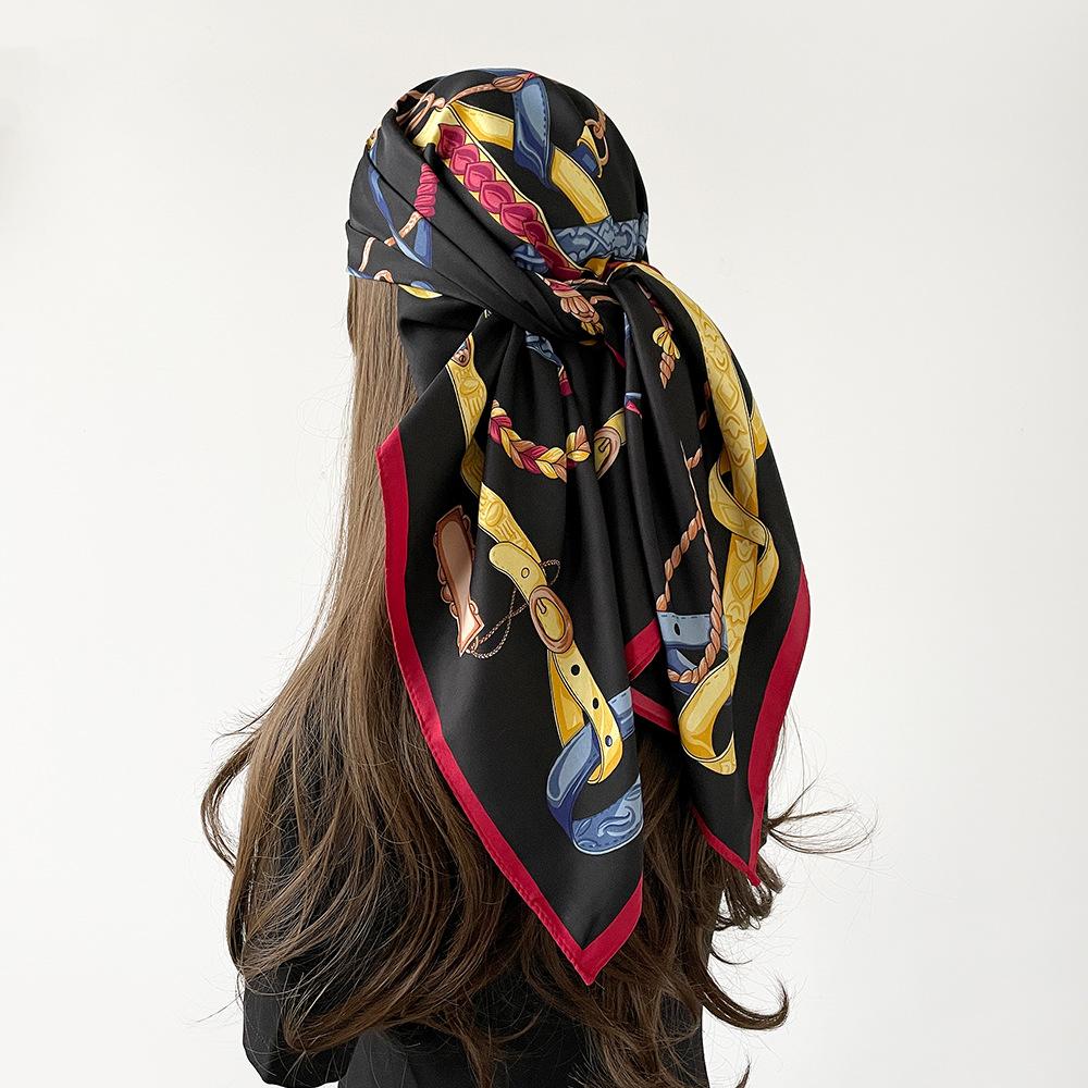 High-end Sense  Big Square Scarf  Women's Scarf  European and American Versatile Scarf  Imitation Silk Screen Scarf  Women's