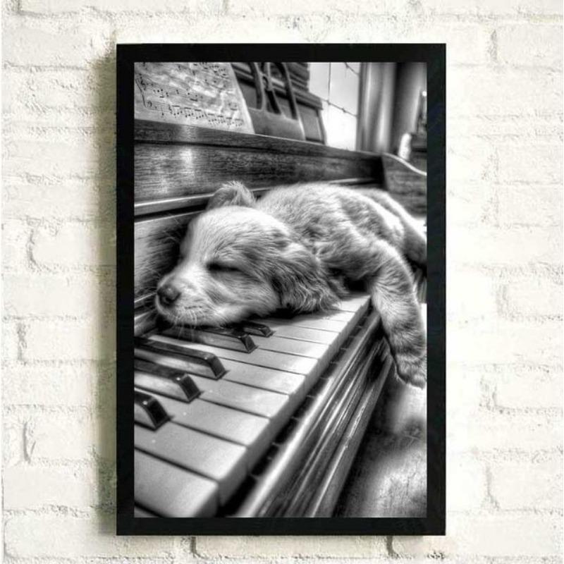 Piano Blanco y Negro con Flores Animal Perro Gato Mascota Música Pintura en Lienzo Pósteres e Impresiones Arte de Pared Imagen de Mujer Decoración para el Hogar