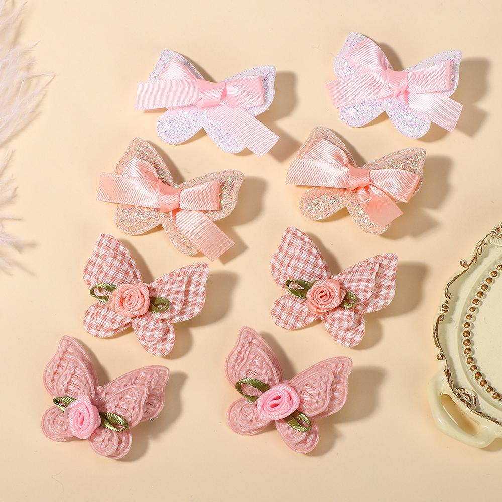 14pcs/set Cute Butterfly Hair Clips for Women Girls Handmade Sweet Hairpins Plaid Flower Kids Toddler Headwear Hair Accessories
