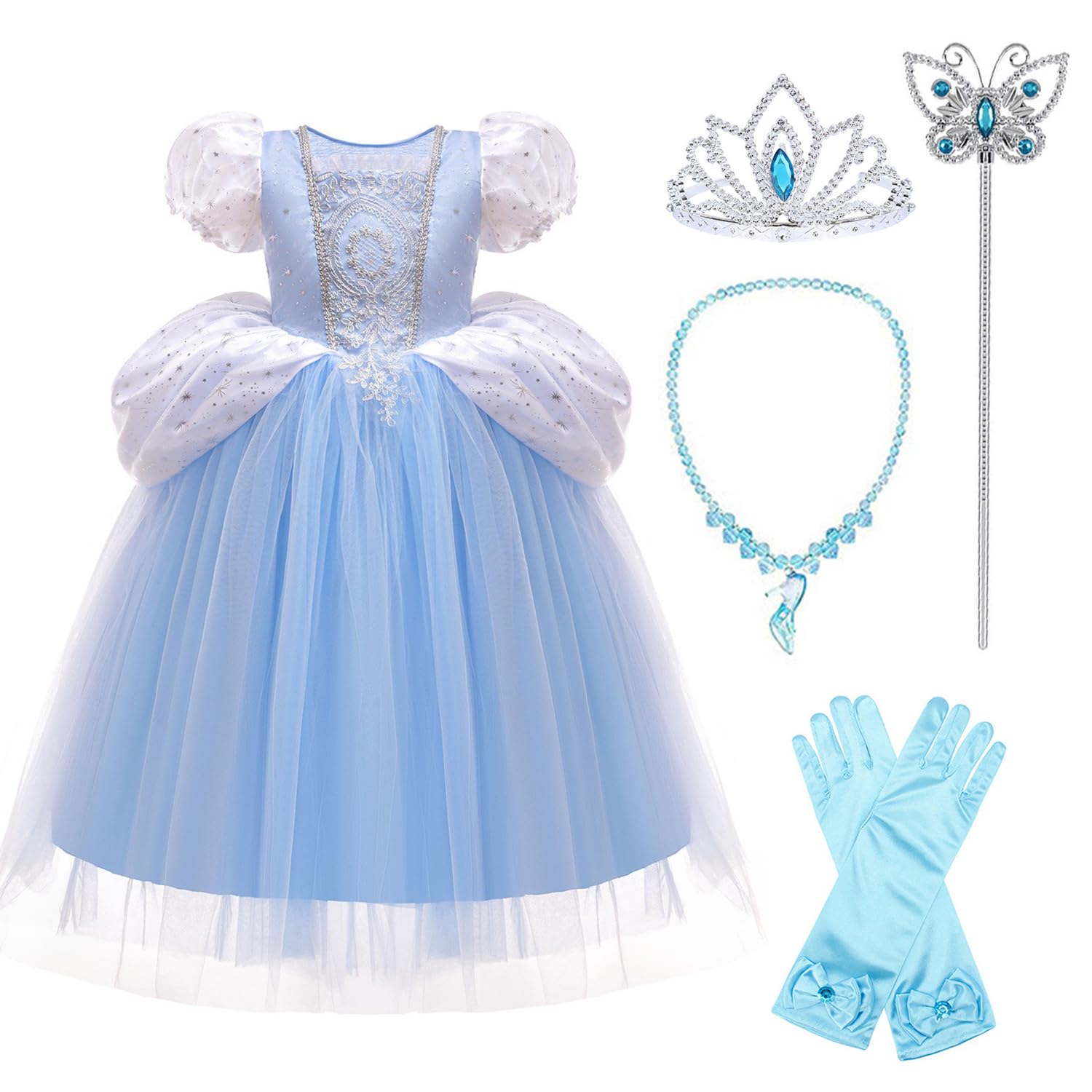 

Новое платье для принцессы на Хэллоуин Дисней нарядное платье Рождественская фотосессия принцессы Волшебная палочка Перчатки [Agture] [Модель 2024 года] Детское в стиле Золушки, белый