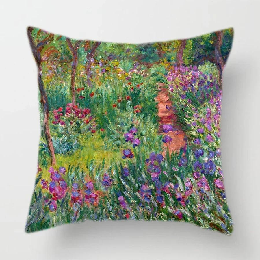 Claude Monet Polyester Printing Cushion Cover Sofa Landscape World Famous Oil Painting Throw Decorative Pillow Case Home Decor