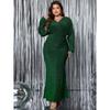 Plus Size Sparkly High Waist V-neck Long Sleeve Mermaid Maxi Evening Dress for Cocktail Party Formal Event
