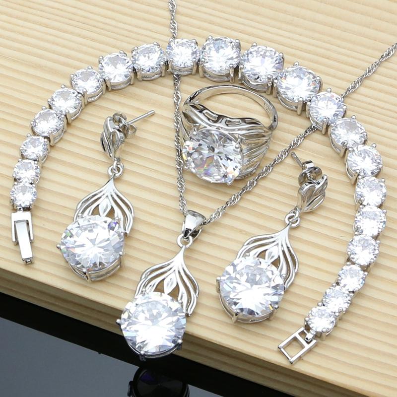 Blue Sapphire Gemstone Jewelry Sets 925 Silver Needle Earrings Rings Fine Women Jewellry Bride Necklace Set Dropshipping