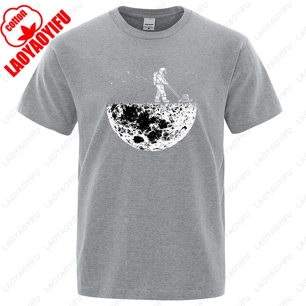 Mens Cotton TShirt Funny Astronaut Print Save The Moon Graphic Tee Loose Streetwear Summer 2025 Soft Hip Hop Unisex Top