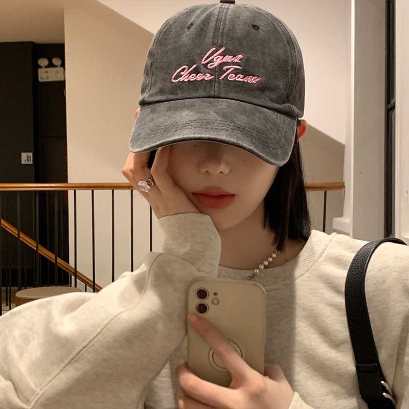 Vintage Washed Cotton Baseball Cap Women Letter Embroidery Adjustable Sun Hat Outdoor Sunshade Duck Tongue Caps