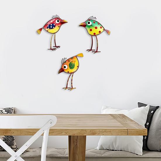 3Pcs Wooden Birds Wall Art Decor Colorful Bird Wall Hangings Funny Bird Wall