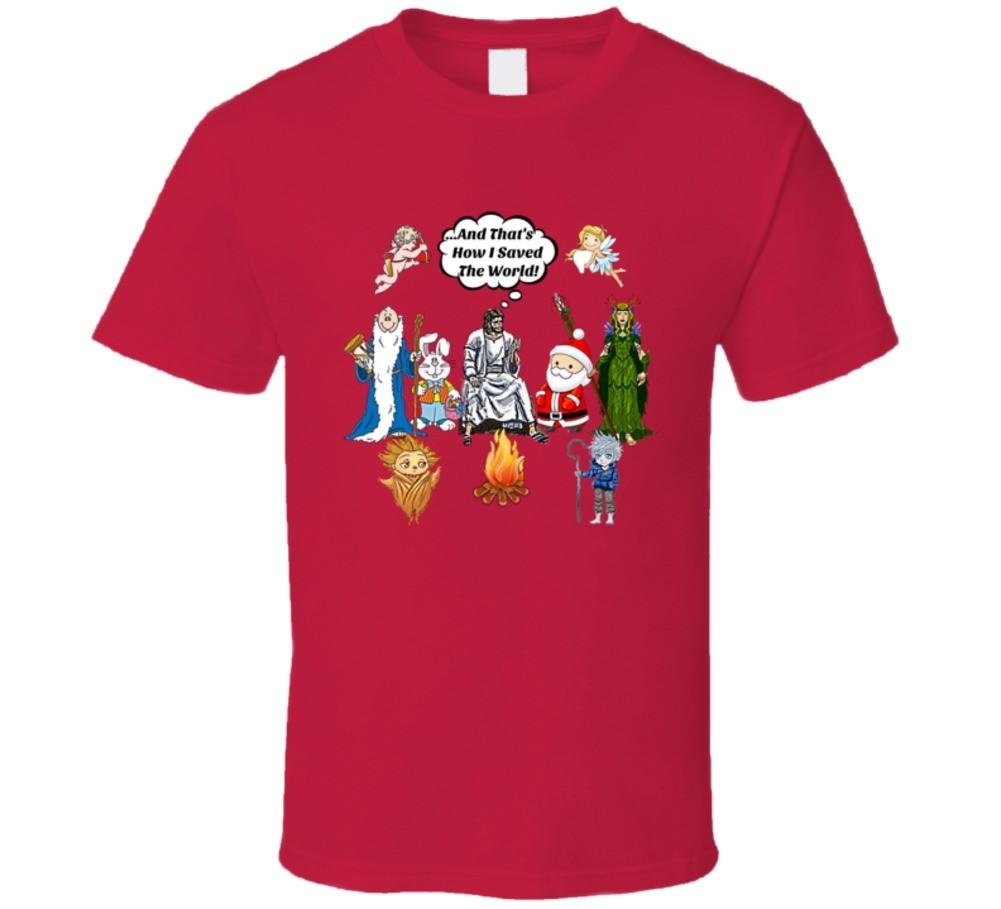 Jesus And Guardian Superheroes Campfire Unisex T-Shirt How I Saved The World Tee L