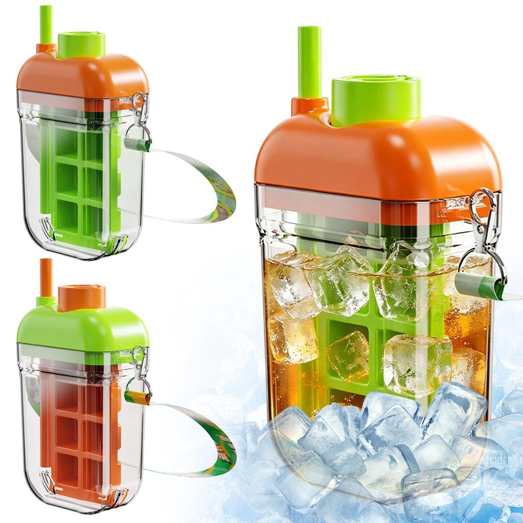 Reusable Water Bottle with BuiltIn Straw LeakProof Lid Detachable Ice Tray and Carry Handle for Outdoor and Indoor Use