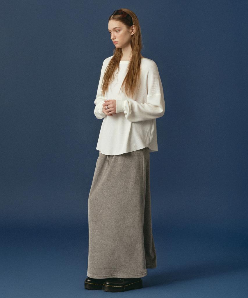 Rosiro Velvet Straight Long Skirt Gray